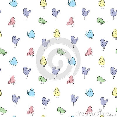 Simple birds doodle outline color hand drawn pattern. Stock Photo